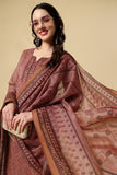 Brown Chanderi Silk Digital Printed Unstitched Salwar Suit