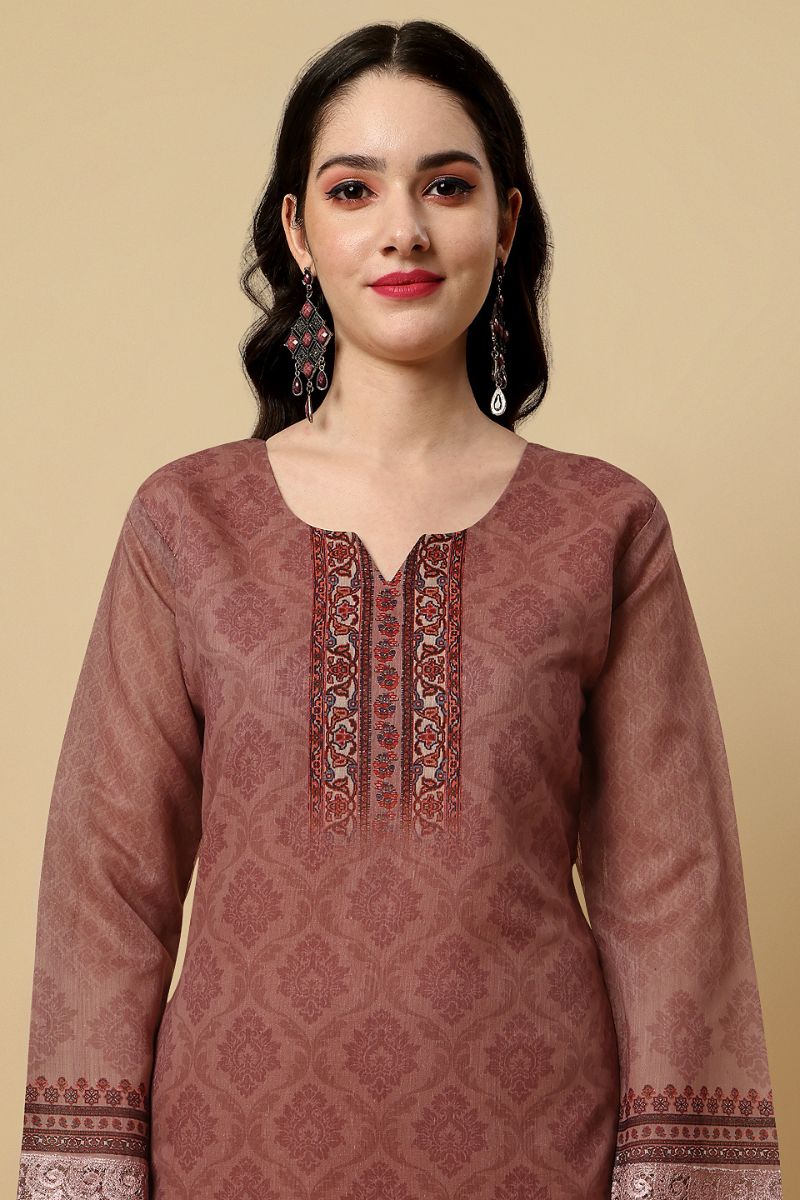 Brown Chanderi Silk Digital Printed Unstitched Salwar Suit