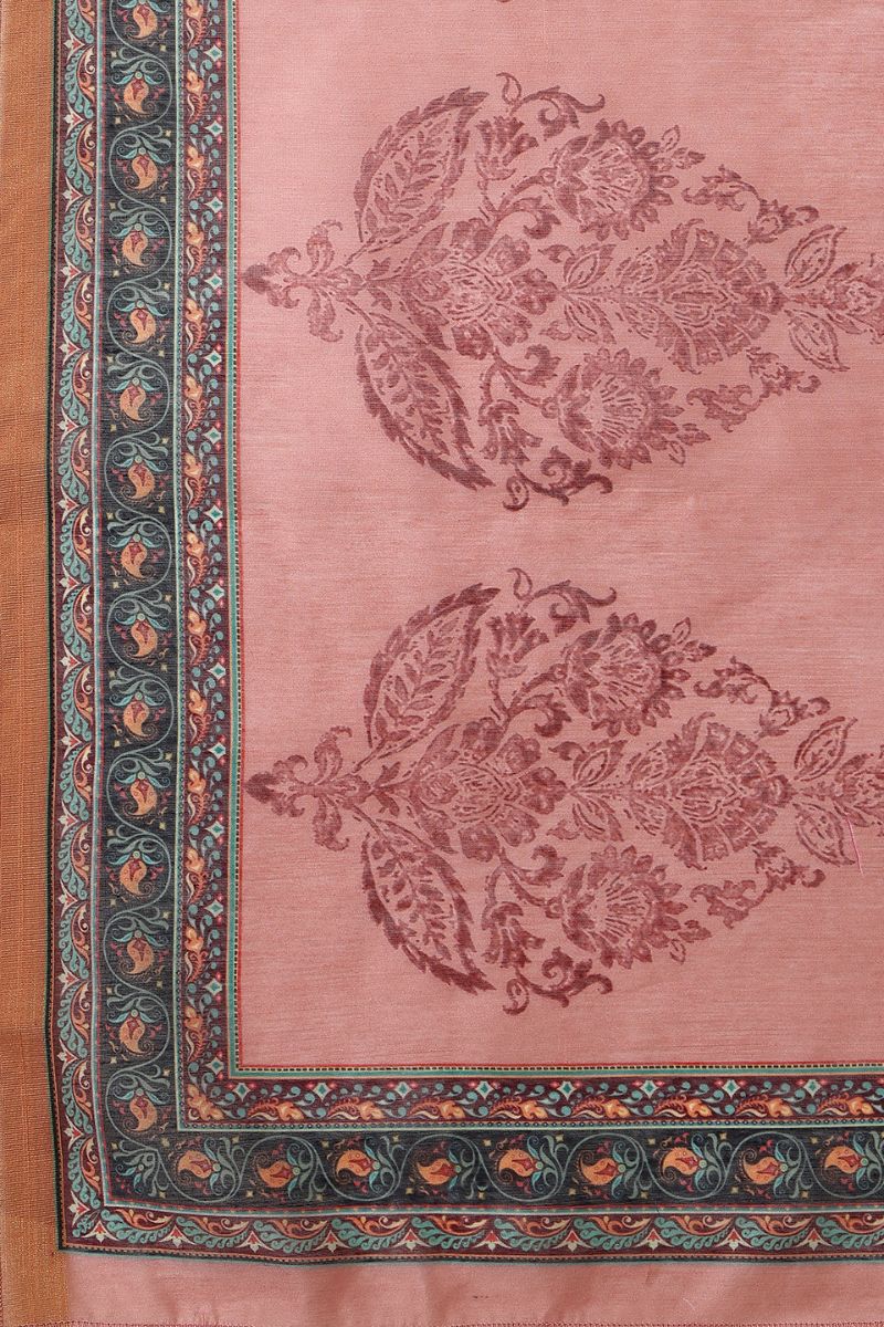 Dark Peach Chanderi Silk Digital Printed Unstitched Salwar Suit