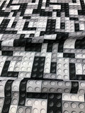 Black and white Lego digital printed Polyester Muslin Fabric