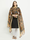Black and Multicolor Kalamkari Digital Print Chanderi Silk Dupatta