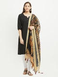 Black and Multicolor Kalamkari Digital Print Chanderi Silk Dupatta