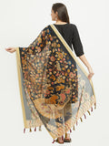 Black and Multicolor Kalamkari Digital Print Chanderi Silk Dupatta