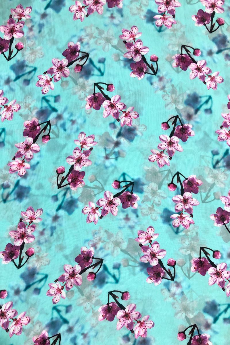 3D Look Blue Floral Digital Print Georgette Fabric