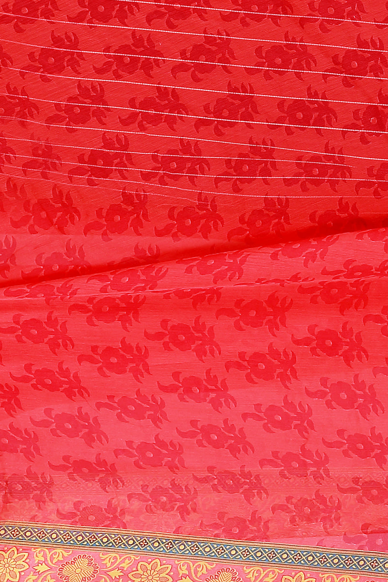 Red Color Kalamkari And Floral Printed Chiffon Dupatta With Tassels