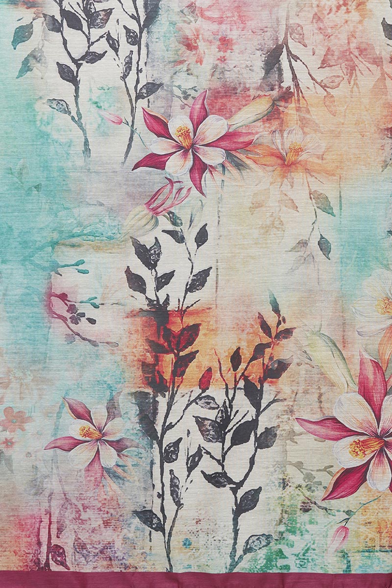 Multicolor Abstract Floral Digital Print Chanderi Silk Dupatta