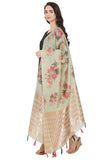 Beige and Red Color Floral Printed Cotton Silk Dupatta