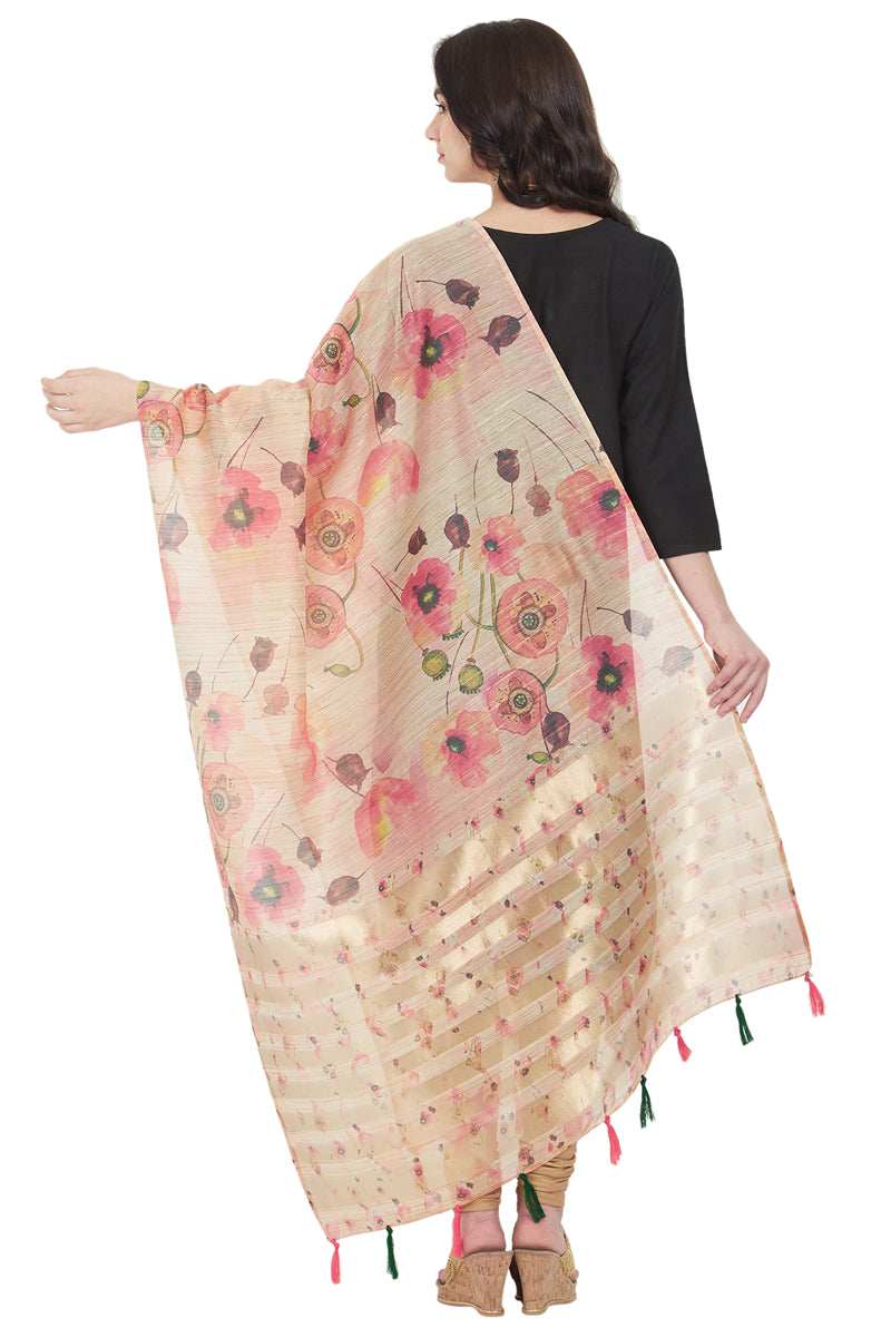 Soft Pink and Beige Color Abstract Floral Digital Printed Dupatta For Women
