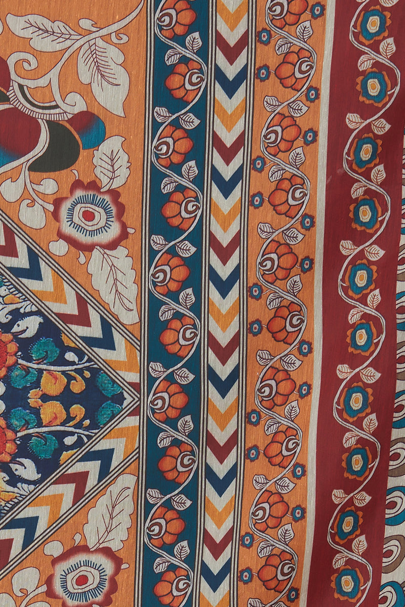 Beige and Multicolor Kalamkari Digital Print Chanderi Silk Dupatta