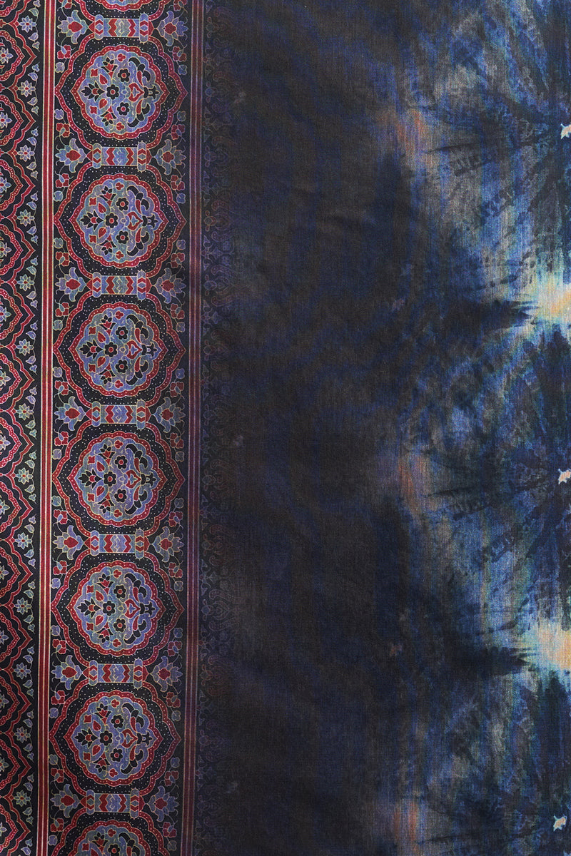 Indigo Tie And Dye Digital Print Chanderi Silk Dupatta