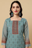 Turquoise Green Chanderi Silk Digital Printed Unstitched Salwar Suit